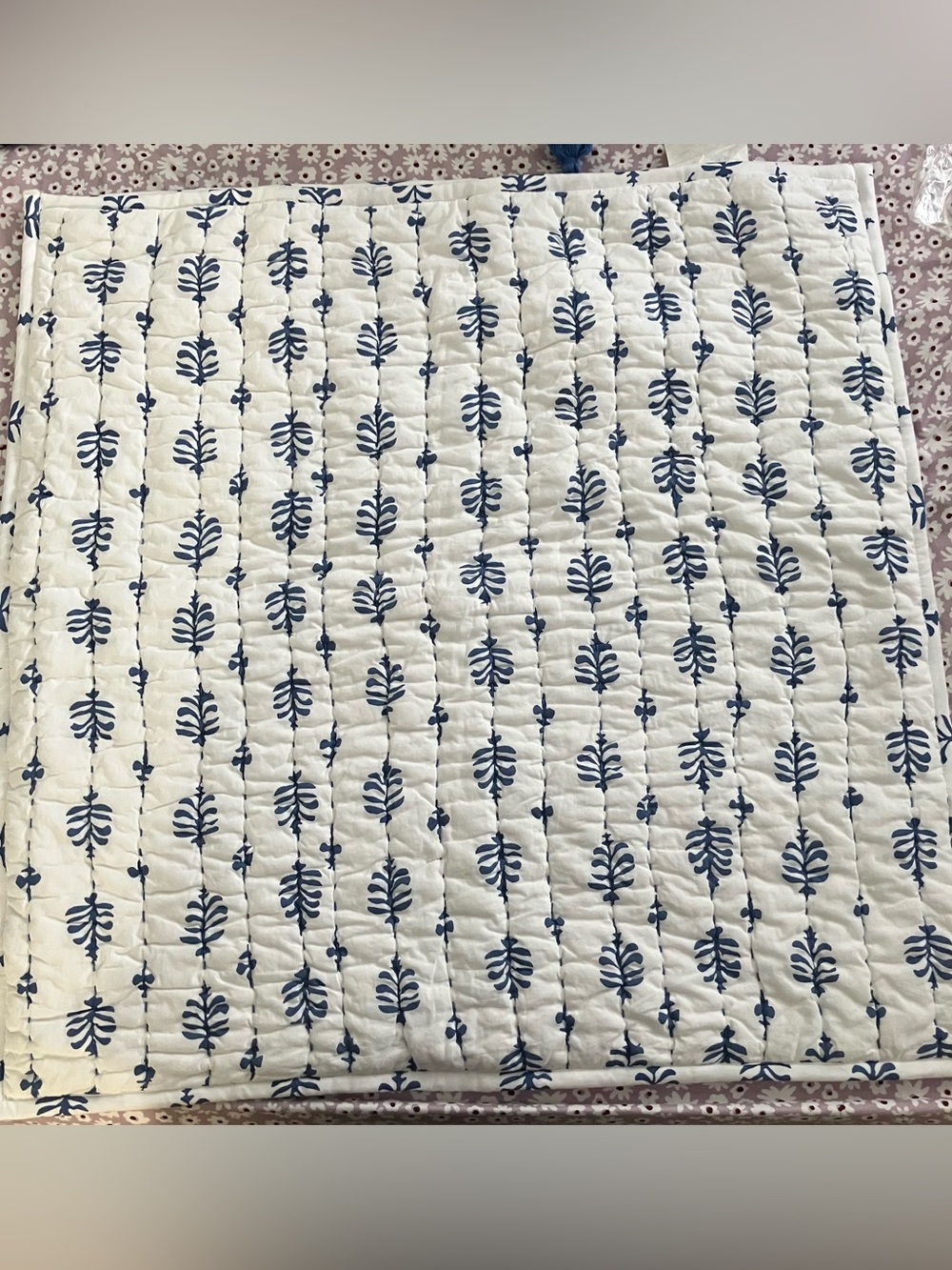 Serena & Lily Artichoke Quilted Euro Sham Navy Blue White 26x26 Cotton